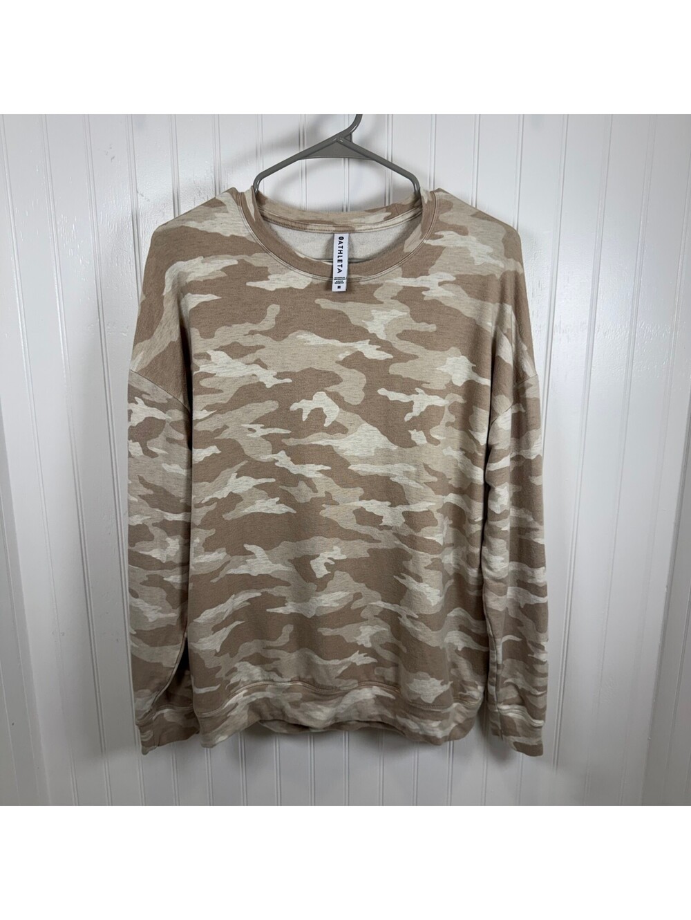 Athleta Balance Sweatshirt Womens M Camo Tan Cream Tencel Pullover Crewneck